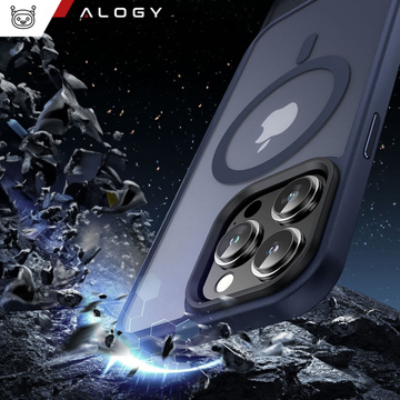 Etui do iPhone 15 Pro MagSafe Matt Case Cover matowe obudowa Alogy Ring pancerne na telefon Granatowe