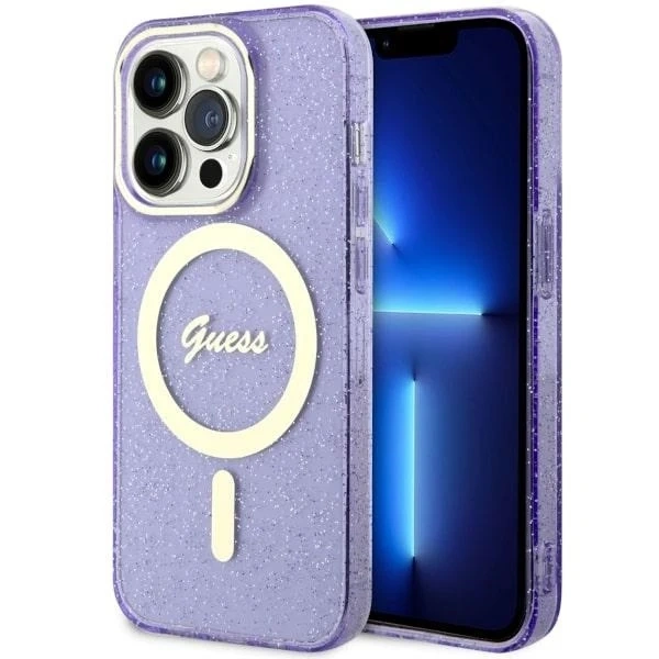 Etui na telefon Guess GUHMP14XHCMCGU do Apple iPhone 14 Pro Max 6,7" purpurowy/purple hardcase Glitter Gold MagSafe