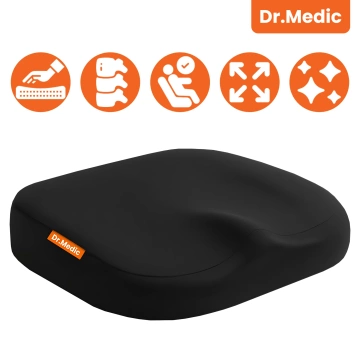  Poduszka na fotel DR.MEDIC ComfySeat™ Ergonomiczna siedzisko biurowe wsparcie kości ogonowej na krzesło do biura auta samochodu Czarna