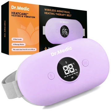 Pas Grzejący z Masażerem na okres i plecy - przeciwbólowy, ciepło + wibracje, 6 poziomów intensywności, akumulator 1800 mAh - Dr.Medic ThermoPulse™ Fioletowy