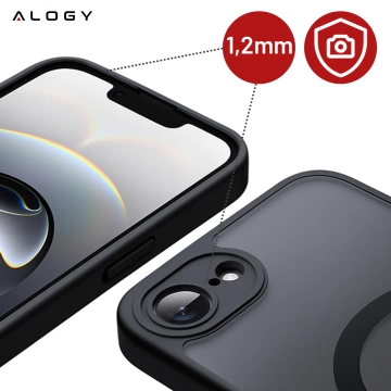 Etui do Apple iPhone 16e obudowa ochronna na telefon Alogy Matte HybridMag™️ Case do MagSafe Matowe Antypoślizgowe Wzmocnione Narożniki Czarne + Szkło Hartowane
