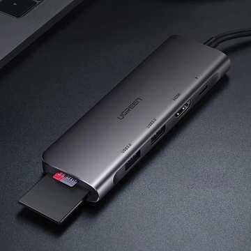 Ugreen CM195 ​​​​Adapter USB-C HDMI USB-A SD TF PD 100W Hub 6in1 Grau