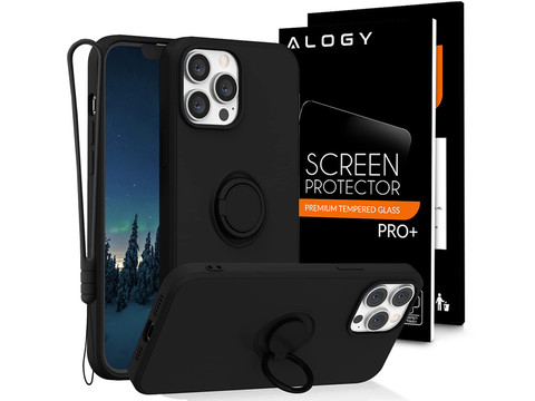 Etui silikonowe Ring Ultra Slim Alogy do Apple iPhone 13 Pro Czarne + Szkło