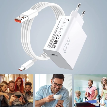 Ładowarka sieciowa Xiaomi oryginalna USB-A Szybkie Ładowanie QC3.0 3A 67W + Kabel USB do USB-C 120W 1M