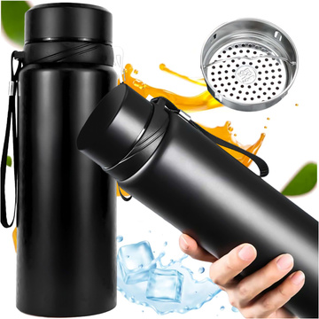 Thermosflasche, Thermoflasche, 1 l, für Kaffee, Yerba Mate-Tee mit Teesieb, großes Sieb, Alogy-Stahl, schwarz, Waschbürste