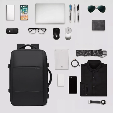 Bange wasserdichter Rucksack für 15,6-Zoll-Laptop, Stadtreisender, 45 x 30 x 16 cm, für Arbeit, Flugzeug, Herren, Damen, mit USB-Anschluss Schwarz