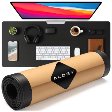 Podkładka na biurko 90×45 cm – antypoślizgowa mata ochronna z eleganckiej ekoskóry PU, pod mysz i klawiaturę, stylowa i trwała – Alogy WorkMat™ Czarna