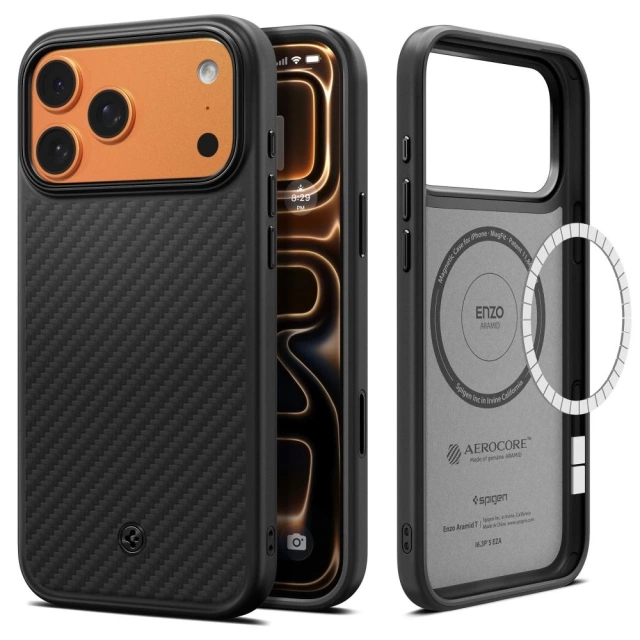 Etui do iPhone 17 Pro Max Spigen Enzo Aramid ”T” Mag MagSafe Black