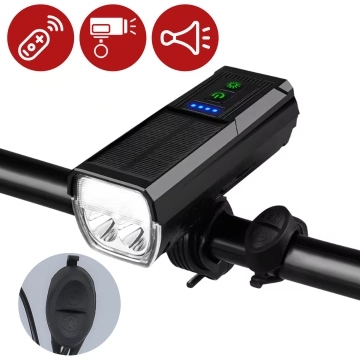 Lampka rowerowa solarna przód LED przednia światło roweru z panelem słonecznym klaksonem super mocna 1000LM 4400MAH oświetlenie wodoodporna światełko na rower czarna