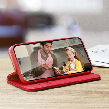 Dux Ducis Hivo Leather Flip Cover Echtes Leder Wallet für Karten und Dokumente iPhone 14 Pro Rot