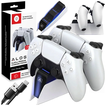 Podwójna stacja dokująca ładująca do kontrolera Pada do PlayStation 5 PS5 do 2 Padów Alogy Biała