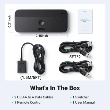 UGREEN CM662 PRZEŁĄCZNIK USB 3.0 2-IN-4 + PILOT + 2x KABEL 5Gb/s