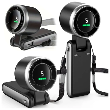 Wiatrak Mini wentylator Cyrkulator powietrza Alogy SmartFan™ Neck wiatraczek ręczny biurkowy z paskiem na szyję wyświetlacz LED 3600mAh Czarny