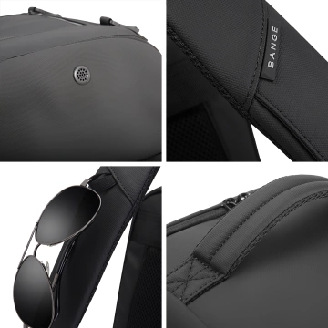 Bange wasserdichter Rucksack für 15,6-Zoll-Laptop, Stadtreisender, 45 x 30 x 16 cm, für Arbeit, Flugzeug, Herren, Damen, mit USB-Anschluss Schwarz