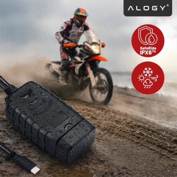 Alogy MotoCharge Pro™ Motorradladegerät mit Display, 36 W PD QC 3.0 Schnellladung, USB-A- und USB-C-Anschlüsse, wasserdicht und robust, Schwarz