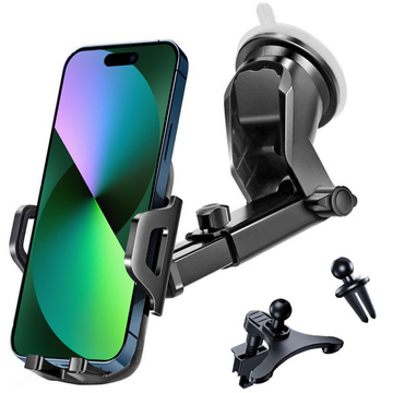 Uchwyt samochodowy do telefonu do auta 3w1 Alogy na szybę do kratki na deskę rozdzielczą kokpit Czarny + Kabel USB-C 2.4A 1m