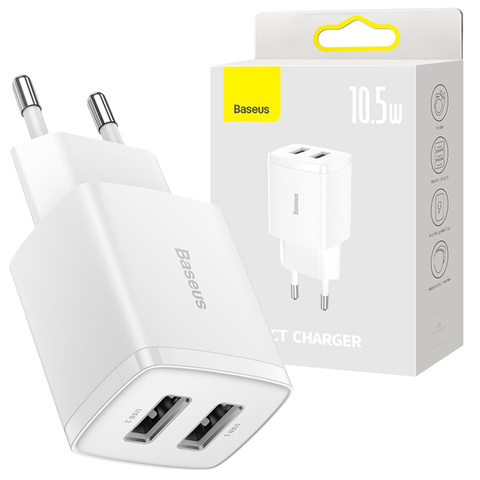 Starkes Ladegerät Baseus Compact 2x USB 2.1A 10.5W Weiß