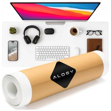 Podkładka na biurko 100×50 cm – antypoślizgowa mata ochronna z eleganckiej ekoskóry PU, pod mysz i klawiaturę, stylowa i trwała – Alogy WorkMat™ Biała
