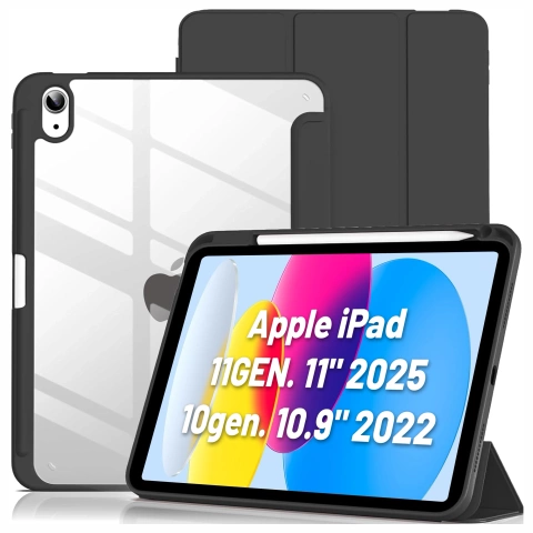 Etui Ochronne do Apple iPad 10.9" 10 Gen 2022 / iPad 11" A16 11 Gen 2025 Hybrydowe z Miejscem na Rysik, Składana Okładka z Funkcją Podstawki 2w1, Alogy HybridBook™ Case – Czarne