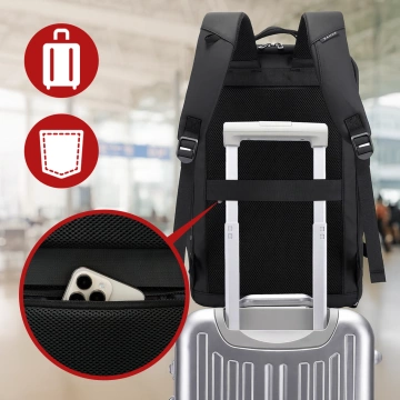 Plecak wodoodporny Bange 28L na laptopy do 17.3" – pojemny i wygodny, miejski i podróżny do pracy i samolotu, z wodoodporną kieszenią na kosmetyki i komorą na buty – Czarny