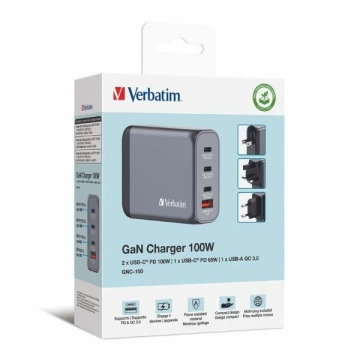Ładowarka sieciowa Verbatim GaN 100W 3xUSB-C/USB-A + Adapter