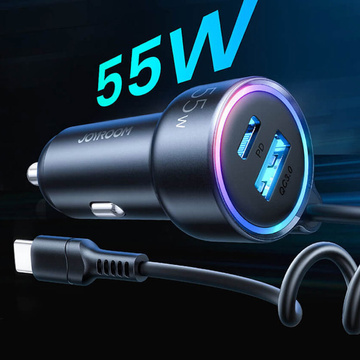 Ładowarka samochodowa Joyroom JR-CL07 3w1 z kablem USB-C Typ C 1.5m 55W czarny
