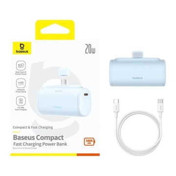 Baseus Compact Powerbank 5000 mAh 20 W USB-C Mini Schnellladung Blau