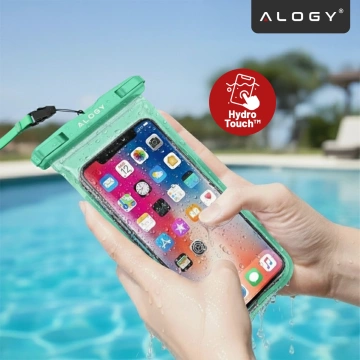 Etui Wodoodporne Uniwersalne IPX8 do Telefonów do 6.5", Wodoszczelna Ochrona na Plażę, Basen i Kajak, Dotykowy Front i Pasek na Szyję, Alogy HydroShield™ – Zielone