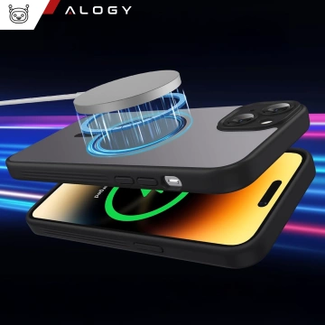 Etui + Szkło hartowane do Apple iPhone 15 Plus obudowa Alogy MagSafe Hybrid Matte Case pokrowiec matowy z ochroną obiektywu czarny 