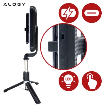 Alogy GlowStick™ Pro Stativ-Selfie-Stick mit Fernbedienung und LED-Licht für Make-up-Fotos und -Videos, Länge 132 cm, Schwarz