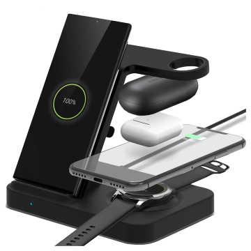 Ładowarka indukcyjna Qi 15W do iPhone Apple AirPods  bezprzewodowa 2w1 Stacja dokująca Czarna