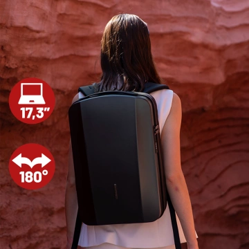 Plecak na Laptopa 17.3" Mark Ryden, Ładowanie USB, Wodoodporny, Pojemny i Praktyczny, Otwierany 180°, Antykradzieżowy z zamkiem TSA i Paskiem do Walizki, 46x31x9 cm – Czarny
