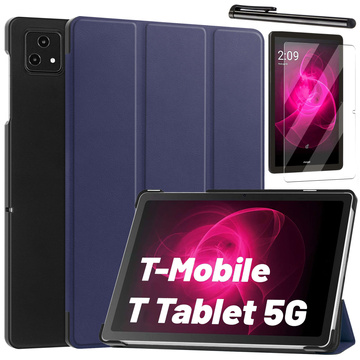 Etui + szkło do T-Mobile T Tablet 5G 10.36" obudowa na tablet Alogy Book Cover Case Granatowe + Rysik Gratis
