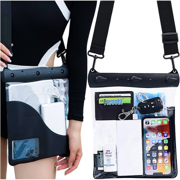 Wasserdichte Hülle für Telefon, 7,2 Zoll, Tasche mit Schultergurt, universell, groß, wasserdicht, 23 x 25 cm, Schwarz