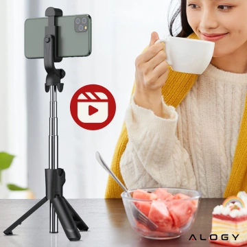 Selfie stick statyw Tripod uchwyt na telefon Alogy Trójnóg kijek do zdjęć selfie pilot Bluetooth 360 Czarny