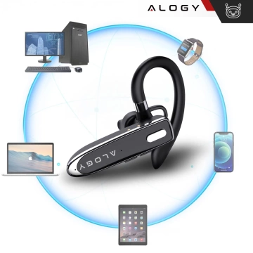 Słuchawka Bezprzewodowa Bluetooth 5.1 dla kierowcy 12H rozmów zestaw z etui ładującym zestaw słuchawkowy Alogy Czarna