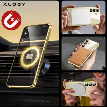 Etui do Samsung Galaxy S24 FE Alogy LuxeShield™️ Glamour Luxury Ring obudowa do MagSafe z osłoną aparatów Złote