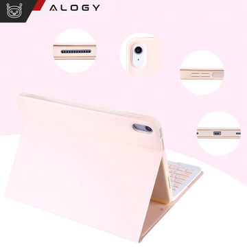 Etui ochronne z klawiatura bezprzewodowa Alogy Keyboard Case z miejscem na rysik do Apple iPad 11 gen. (2025) / 10 gen. (2022)  Różowe + Szkło