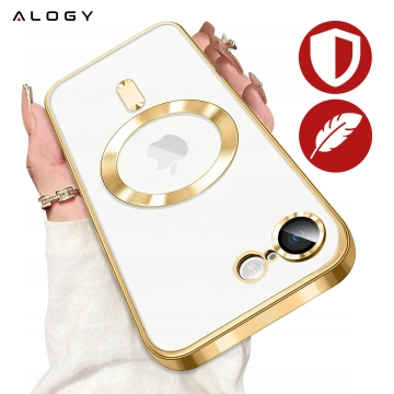 MagSafe-Hülle für Apple iPhone 16 Pro Max Alogy Glamour Luxus-Ringgehäuse Gold-Transparent