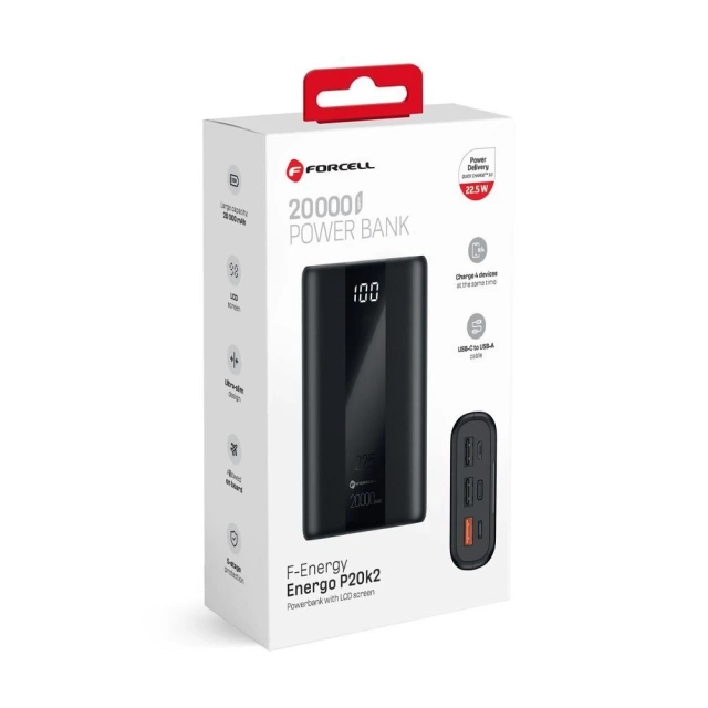 Powerbank Forcell F-Energy P20K2 20000mAh PD 22,5W QC3.0 Czarny