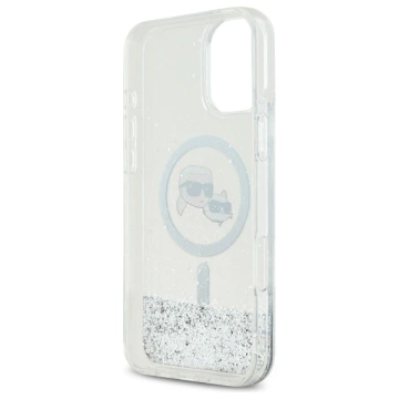 Etui Karl Lagerfeld do iPhone 16 6.1" Magsafe Hardcase Transparent Liquid Glitter Karl&Choupette Head 