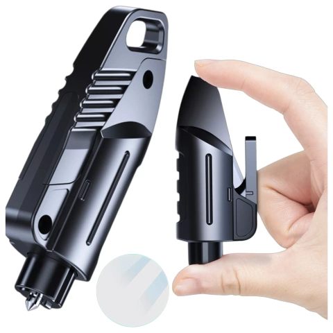 Alogy 2in1 Autosicherheitshammer, Fensterbrecher, Sicherheitsgurtmesser, Schwarz