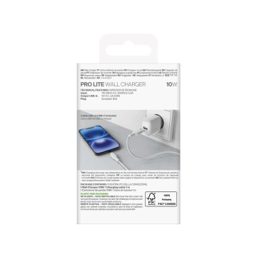 Ładowarka Puro PROLITE 10W USB-A + kabel USB-C 1.2m – biała