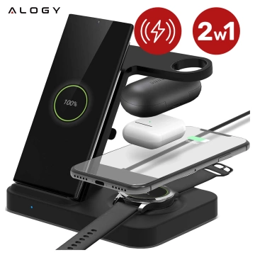 Ładowarka indukcyjna Qi 15W do iPhone Apple AirPods  bezprzewodowa 2w1 Stacja dokująca Czarna