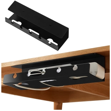 Organizer na Kable 2w1 Pod Biurko i na Ścianę, 40 cm, z Paskiem Klejącym utrzymanie porządku na biurku, Alogy CableHold™ – Czarny