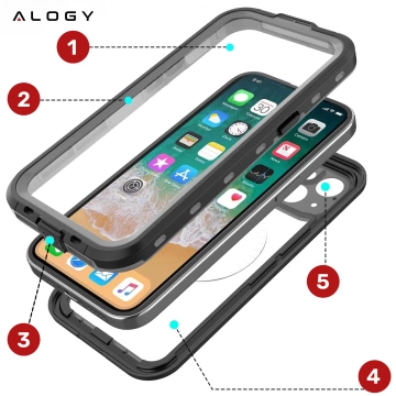 Etui Wodoodporne Alogy HydroArmor™ IP68 Case z przezroczystym tyłem Pancerna obudowa 360 do MagSafe do Apple iPhone 16 Pro