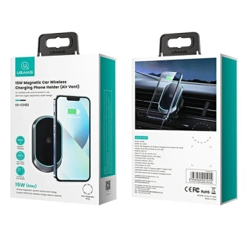 Uchwyt samochodowy do telefonu indukcyjny USAMS Magnetyczny Wireless Charging 15W do kratki went. CD182ZJ01 (US-CD182) czarny/black 