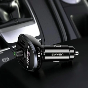  Zestaw głośnomówiący do auta USAMS C21 z transmiterem FM, Bluetooth 5.0, MP3, 2xUSB 3,4A CC115GC01 (US-CC115) czarny/black