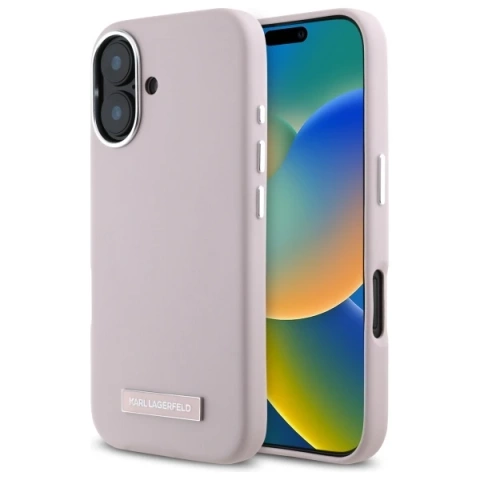 Karl Lagerfeld Hülle für iPhone 16 6,1" Rosa MagSafe Hardcase FW Metallplatte