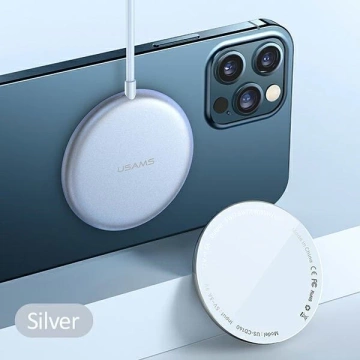 USAMS Induktionsladegerät US-CD160 magnetisch W2 15W Aluminium iPhone 12 Serie Silber/Silber CD160DZ01